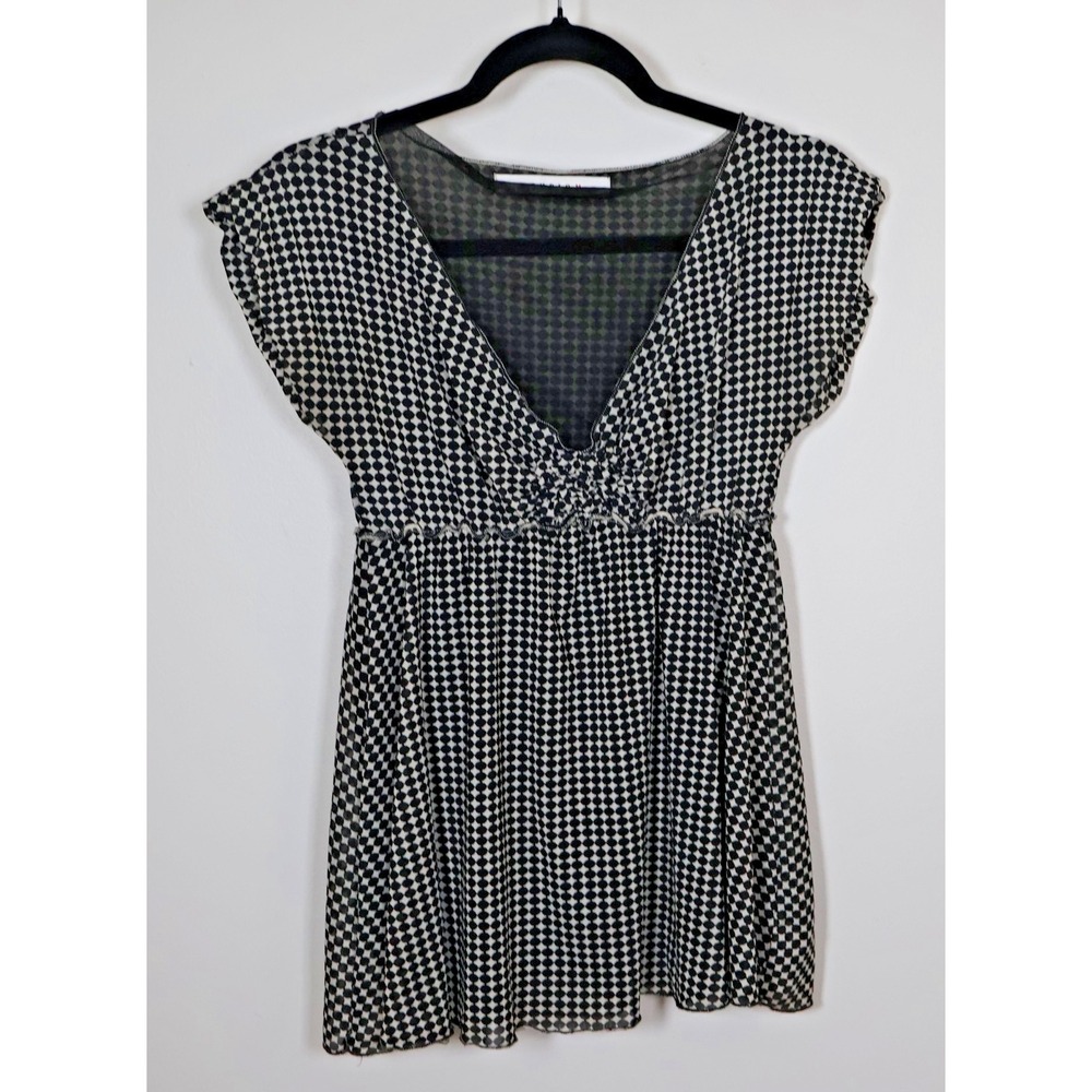 Studio M Vintage Y2K Babydoll Top‎ Size Medium Black White Fairy Whimsigoth